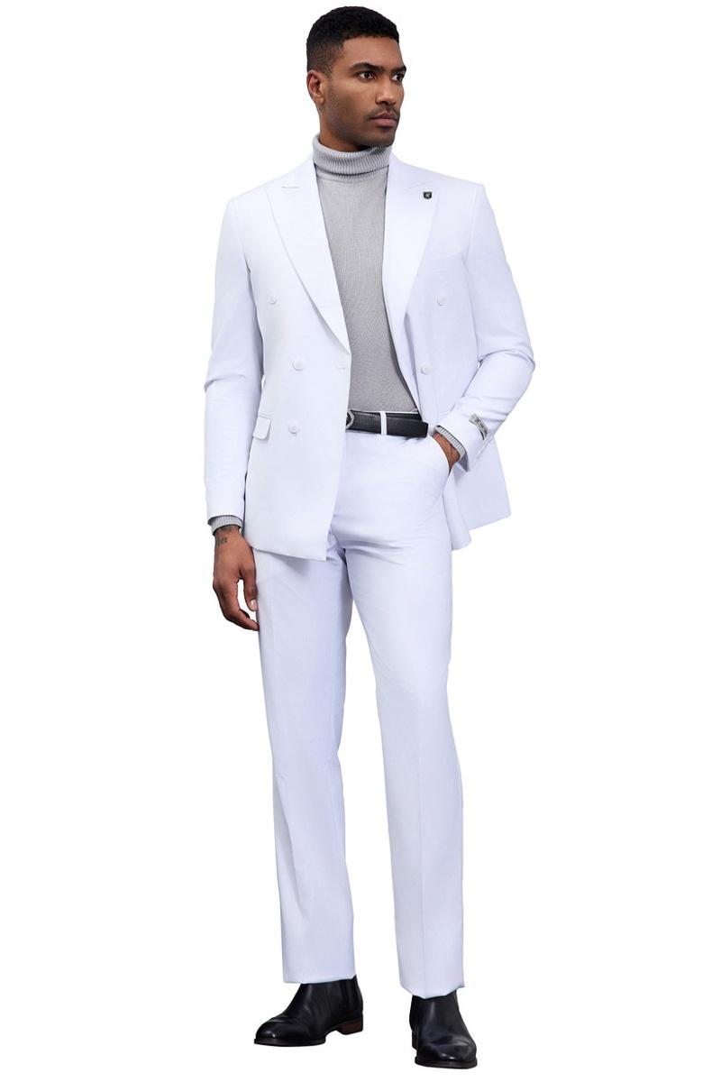 Men's Designer Stacy Adams Classic Double Breasted Suit in White - 34 Regular