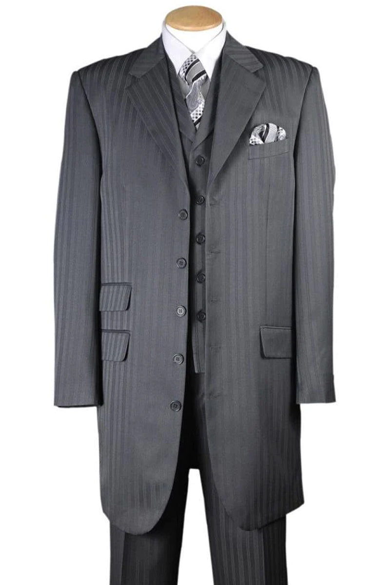 "Grey Pinstripe Zoot Suit - Men's Long Fashion Vested by Tonal" - 38 Long