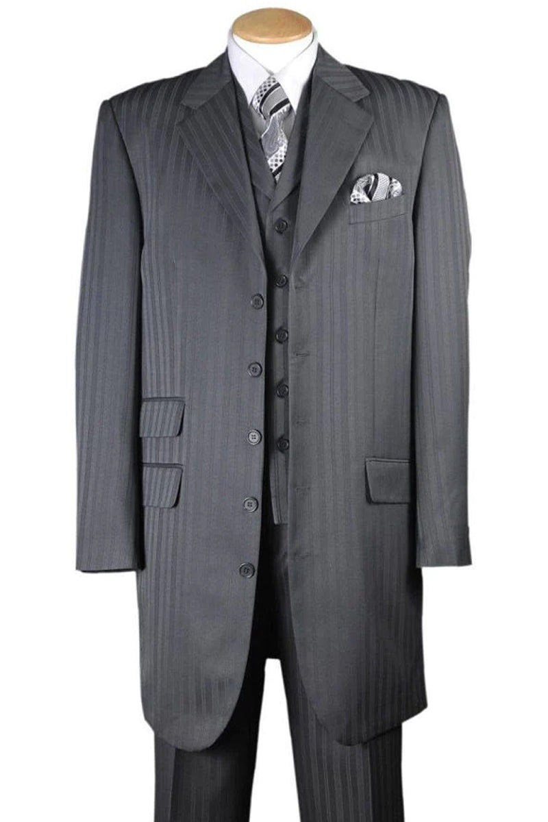 "Grey Pinstripe Zoot Suit - Men's Long Fashion Vested by Tonal"