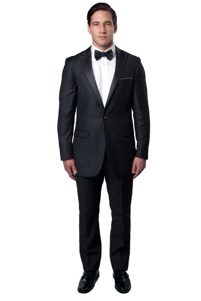 "Charcoal Grey Men's Slim Fit Tuxedo with Satin Trim - One Button Peak Lapel for Prom 2026 & Wedding"
