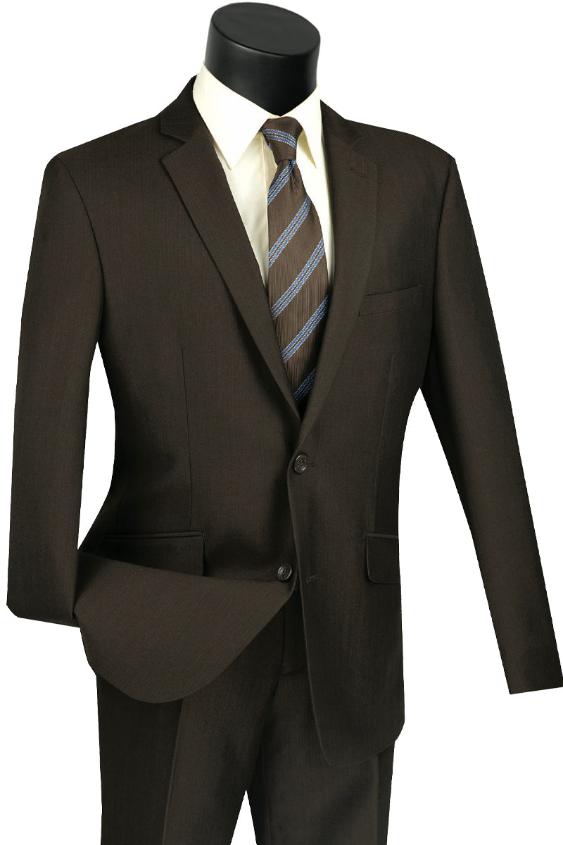 Mens 2 Button Slim Fit Textured Weave Suit in Brown - 36 Short
