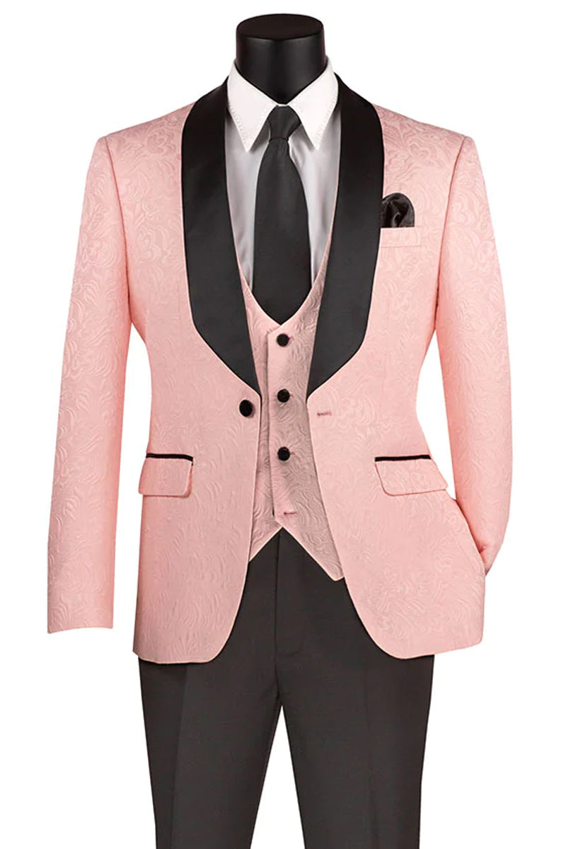 "Paisley Wedding Tuxedo for Men - Slim Fit Vested in Blush Pink"