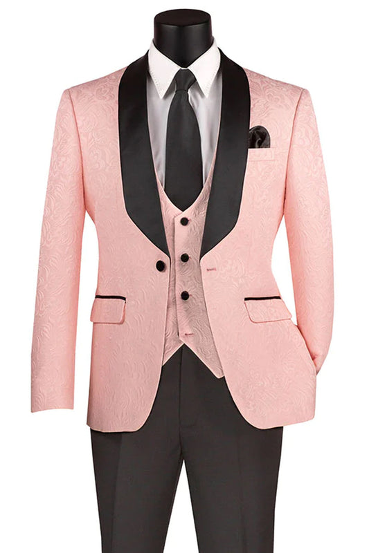 "Paisley Wedding Tuxedo for Men - Slim Fit Vested in Blush Pink"