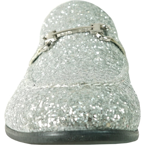 "Silver Sequin Prom 2026 Tuxedo Loafers - Modern Men's Glitter Buckle"