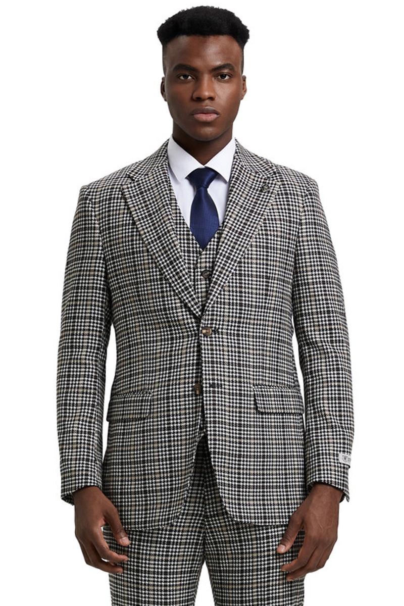 Men's Stacy Adams Vested Modern Fit Houndstooth Glen Plaid Suit in Grey & Green - 38 Regular