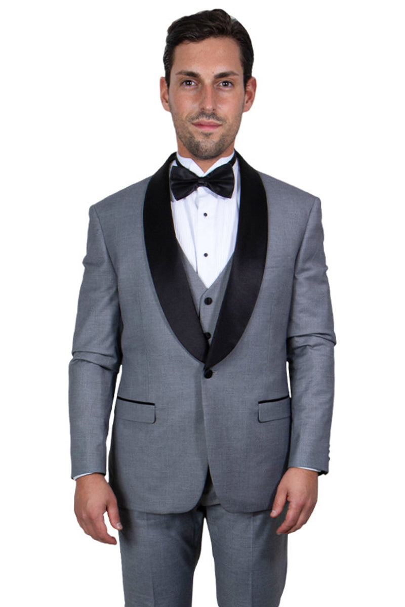 "Mens Stacy Adams Suit - Stacy Adams Suit Men's Grey Vested Shawl Lapel Tuxedo - One Button" - 34 Regular