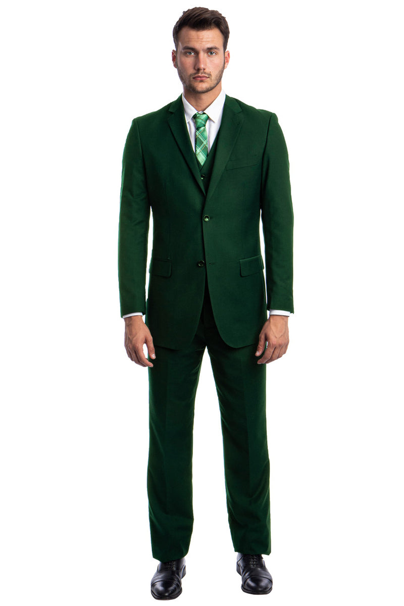 Hunter Green Men's Vested Two Button Wedding & Business Suit
