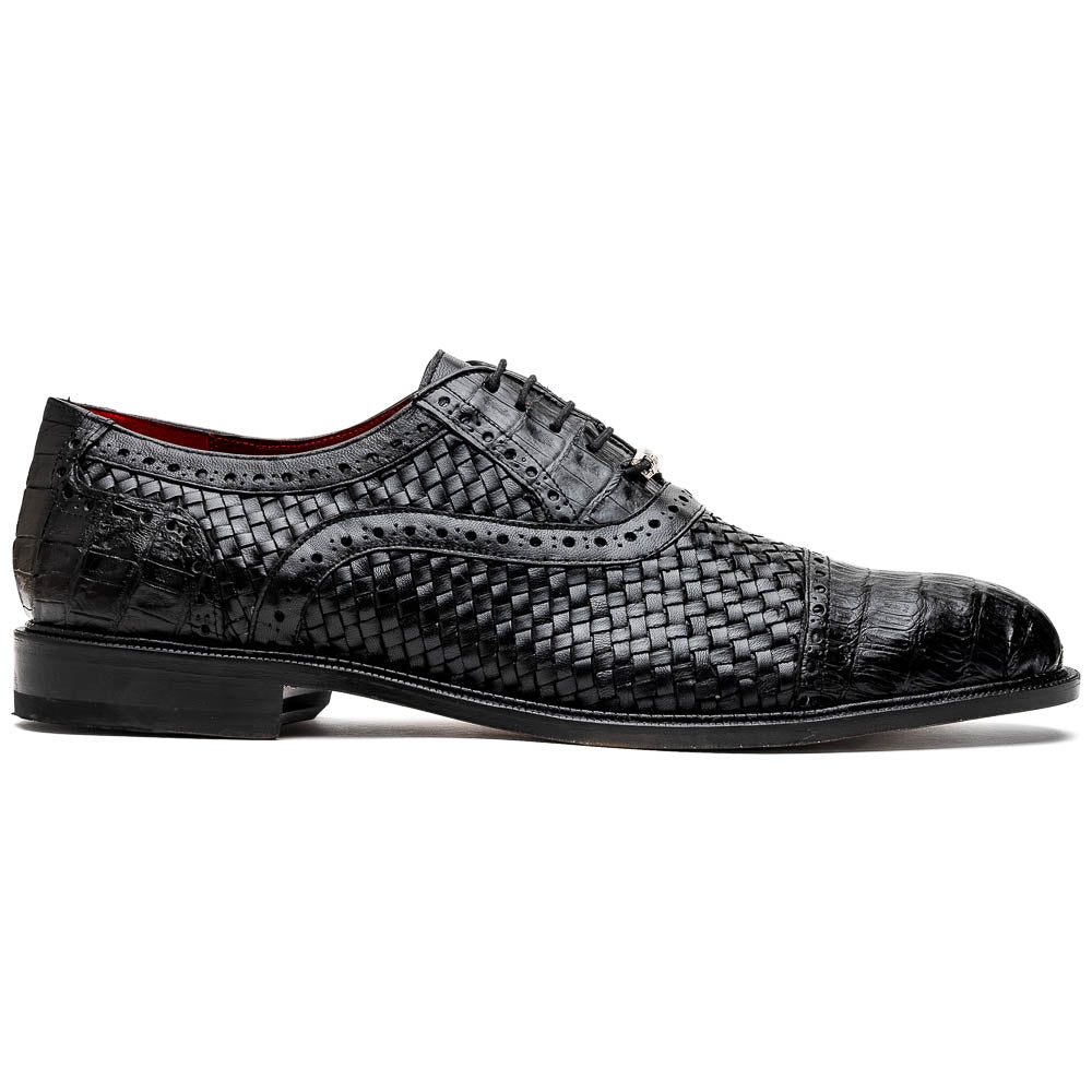 Marco Di Milano John Black Shoes Exotic Caiman Crocodile / Woven Leather Dress Oxfords - 8.5