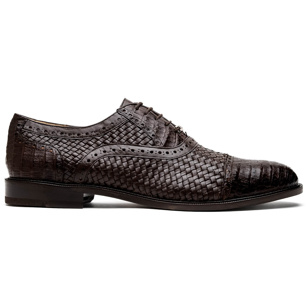 Marco Di Milano John Brown Shoes Exotic Caiman Crocodile / Woven Leather Dress Oxfords - 8