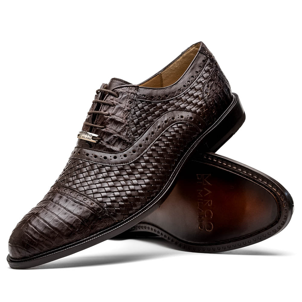 Marco Di Milano John Brown Shoes Exotic Caiman Crocodile / Woven Leather Dress Oxfords - 8