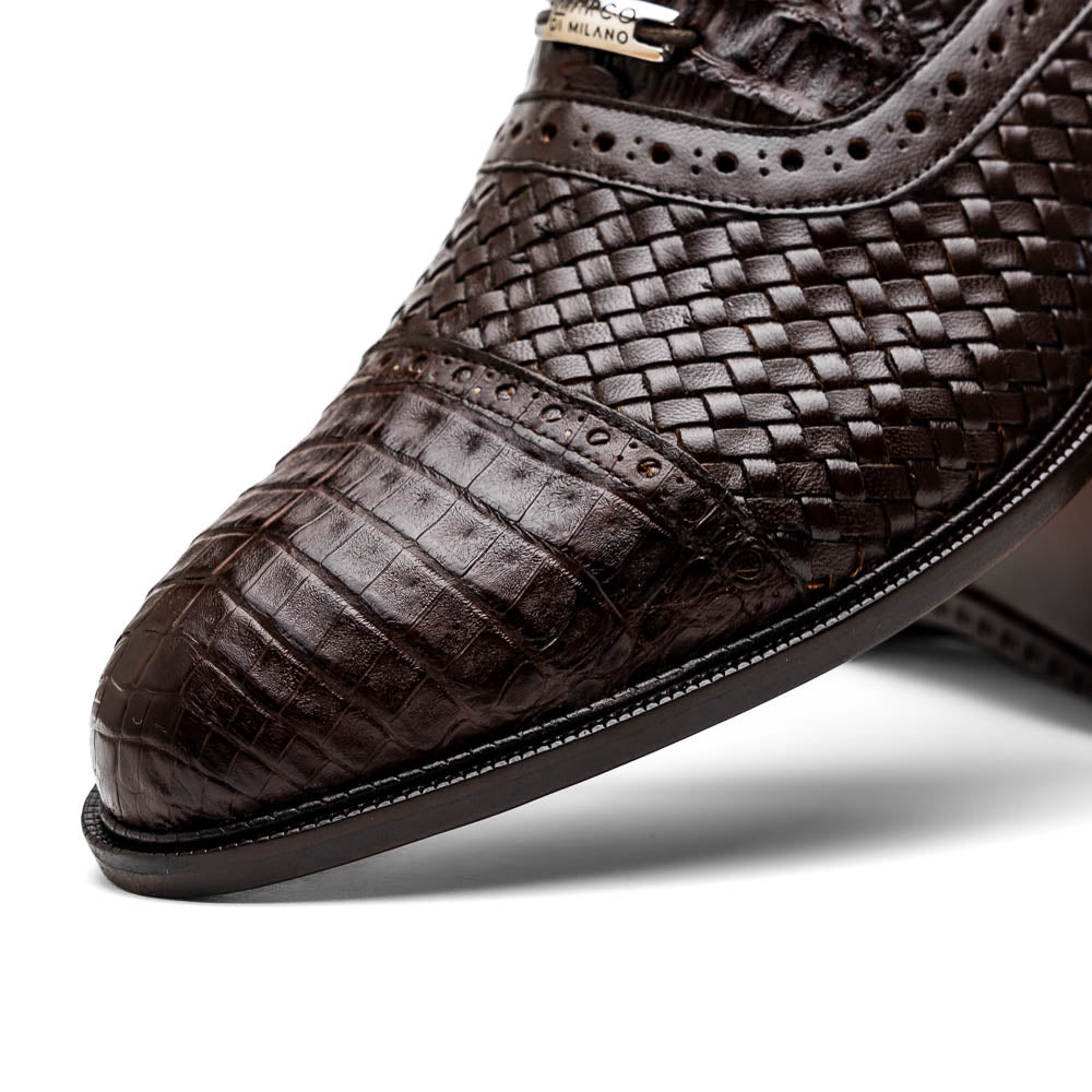 Marco Di Milano John Brown Shoes Exotic Caiman Crocodile / Woven Leather Dress Oxfords - 8