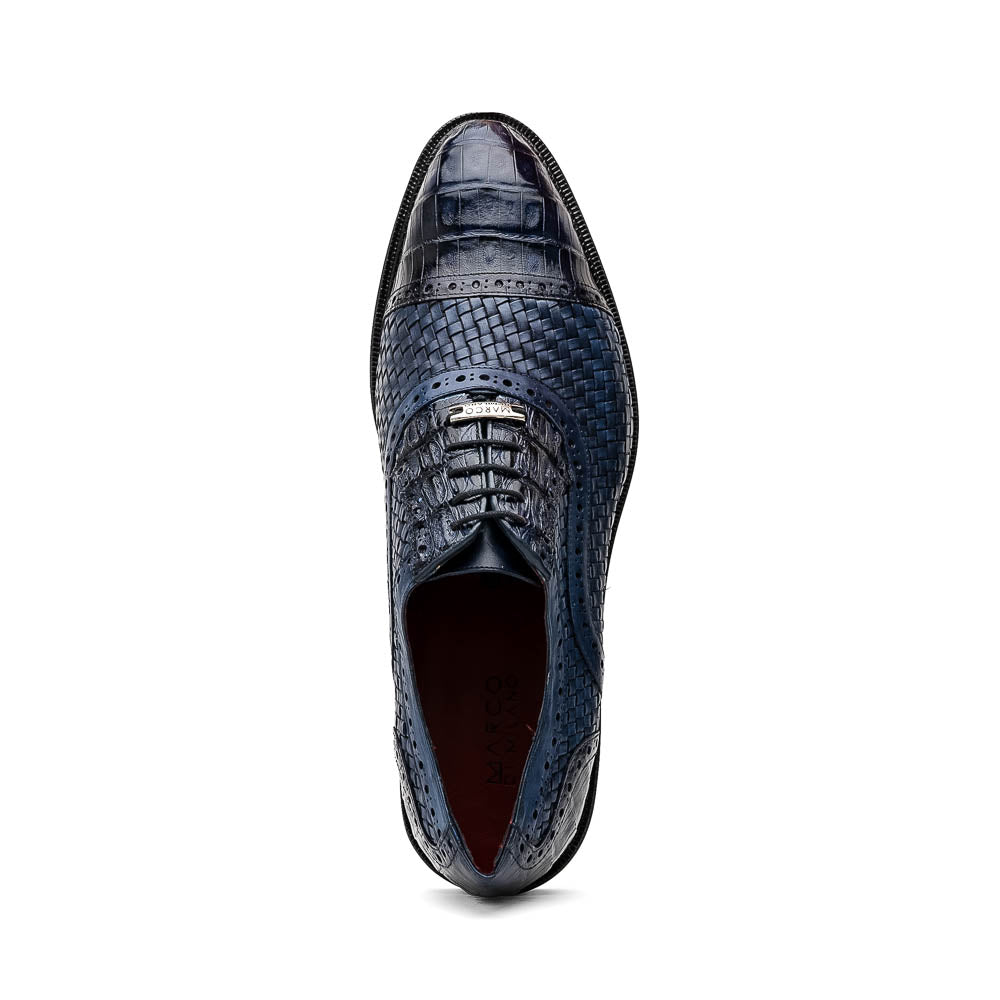 Marco Di Milano John Navy Shoes Exotic Caiman Crocodile / Woven Leather Dress Oxfords - 8