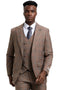 Men's Stacy Adams One Button Peak Lapel Double Breasted Vest Suit in Light Brown Plaid