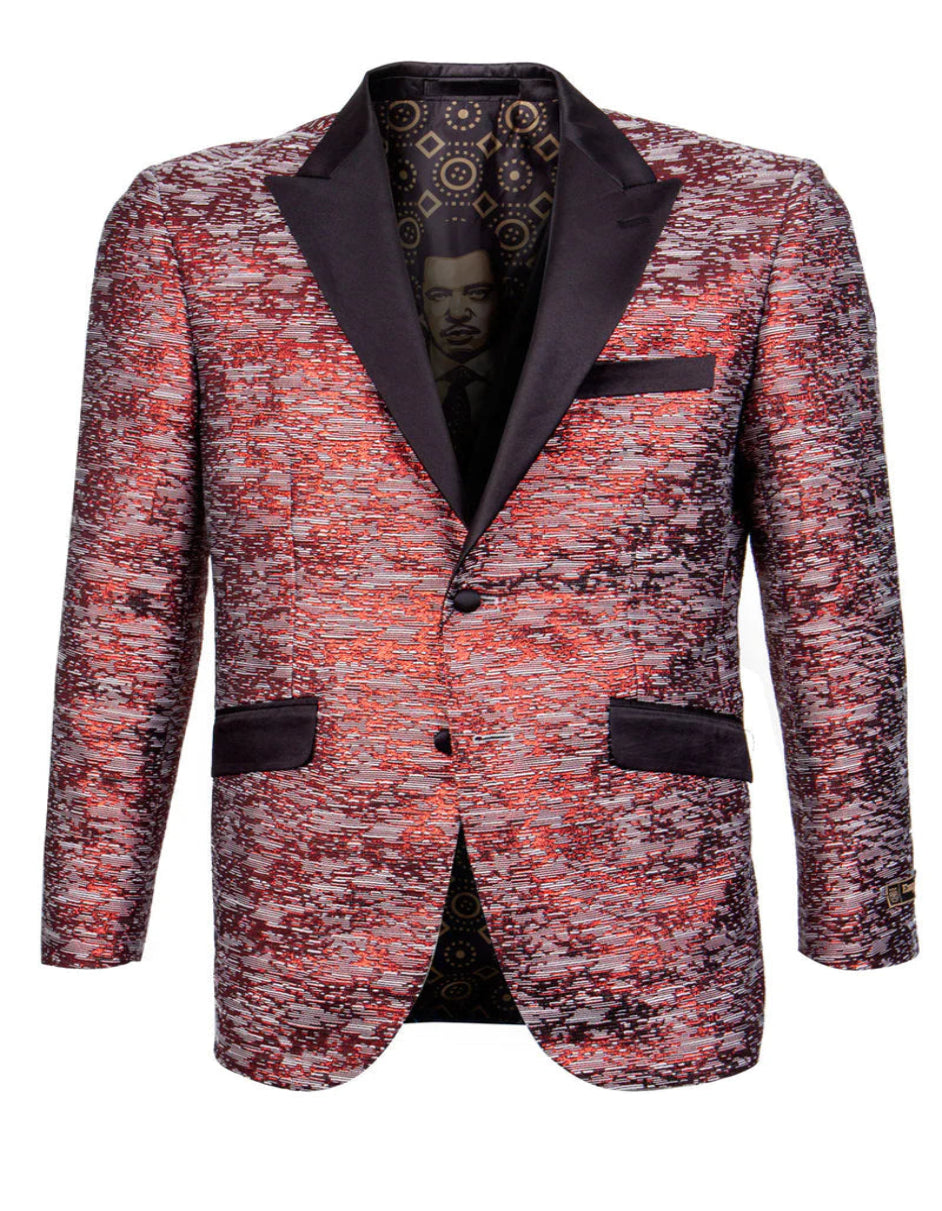 "MEN'S TUXEDO JACKET - SHINY SATIN TEXTURE IN RED & BLACK" - Red