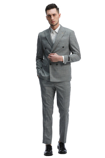 "Mint Green Men's Slim Fit Double Breasted Sharkskin Summer Suit"