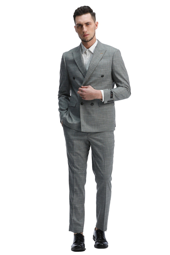 "Mint Green Men's Slim Fit Double Breasted Sharkskin Summer Suit"