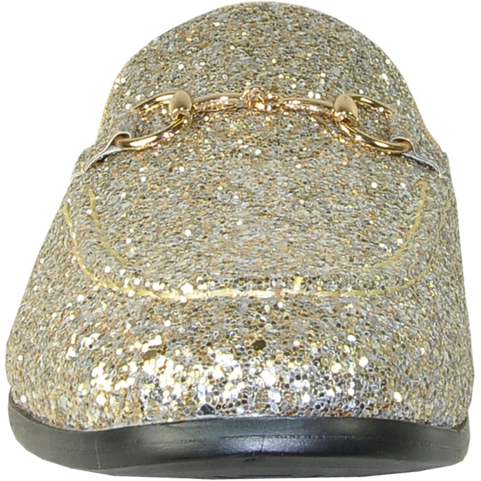 "Gold Sequin Prom 2026 Tuxedo Loafers - Modern Men's Glitter Footwear"