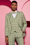 "Mens Stacy Adams Suit - Stacy Adams Men's Plaid Suit with Paisley Vest & Bow Tie - Sage Green"