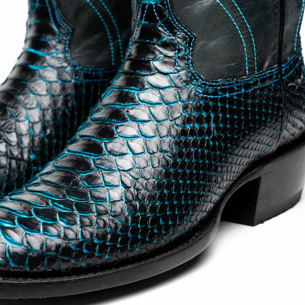 Marco Di Milano Kansas Black / Blue Python Round Toe Cowboy Boots - 7