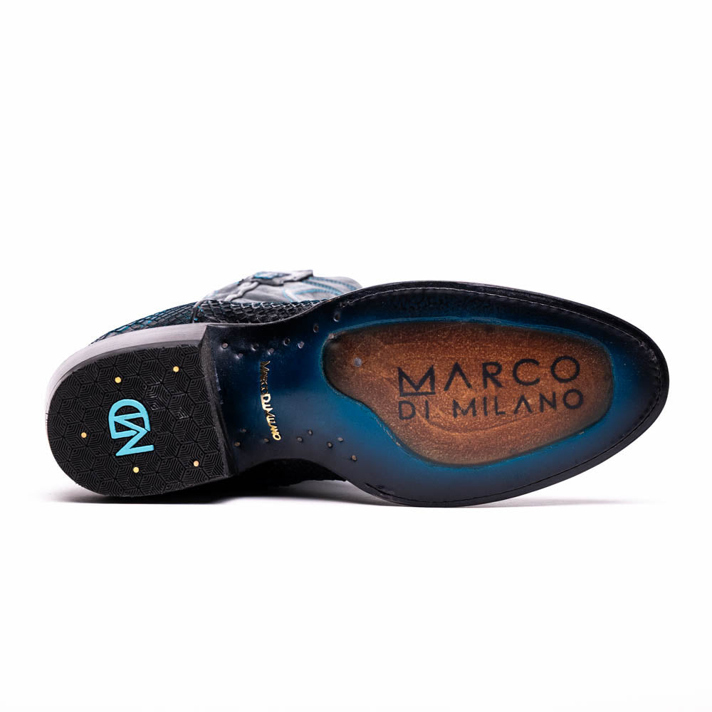 Marco Di Milano Kansas Black / Blue Python Round Toe Cowboy Boots - 7