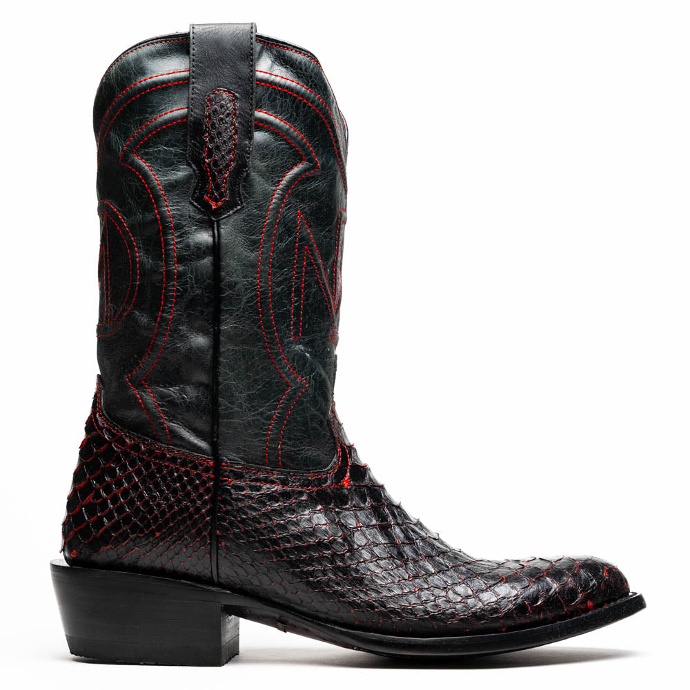 Marco Di Milano Kansas BlackCherry Python Round Toe Cowboy Boots - 7
