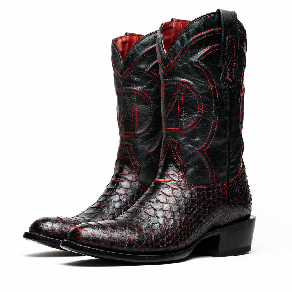 Marco Di Milano Kansas BlackCherry Python Round Toe Cowboy Boots - 7