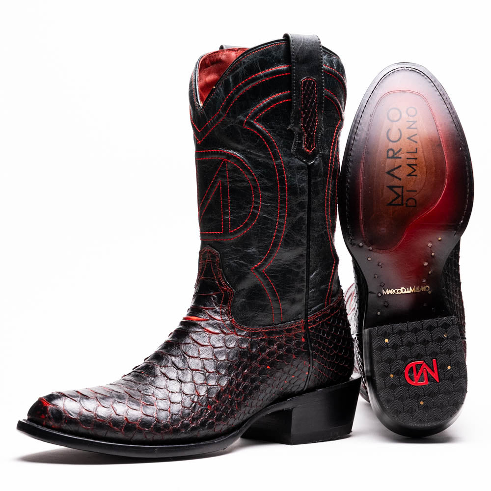 Marco Di Milano Kansas BlackCherry Python Round Toe Cowboy Boots - 7