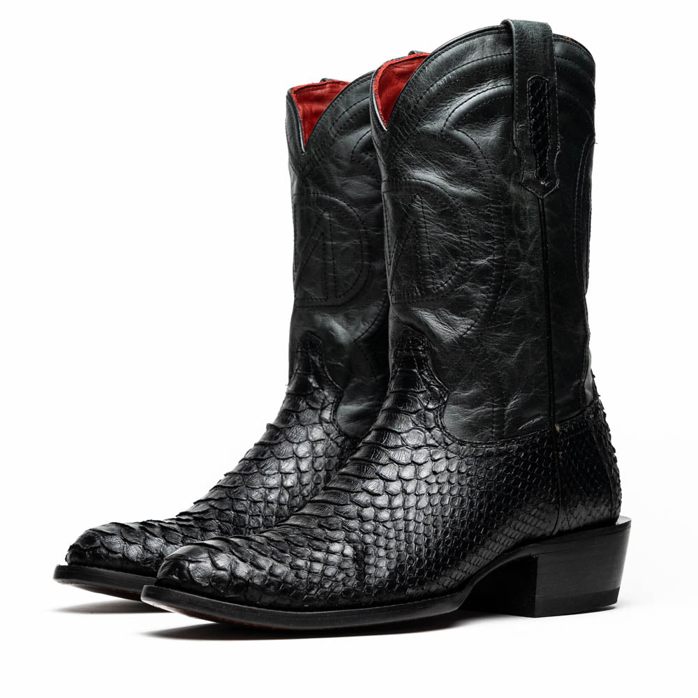 Marco Di Milano Kansas Black Python Round Toe Cowboy Boots - 7