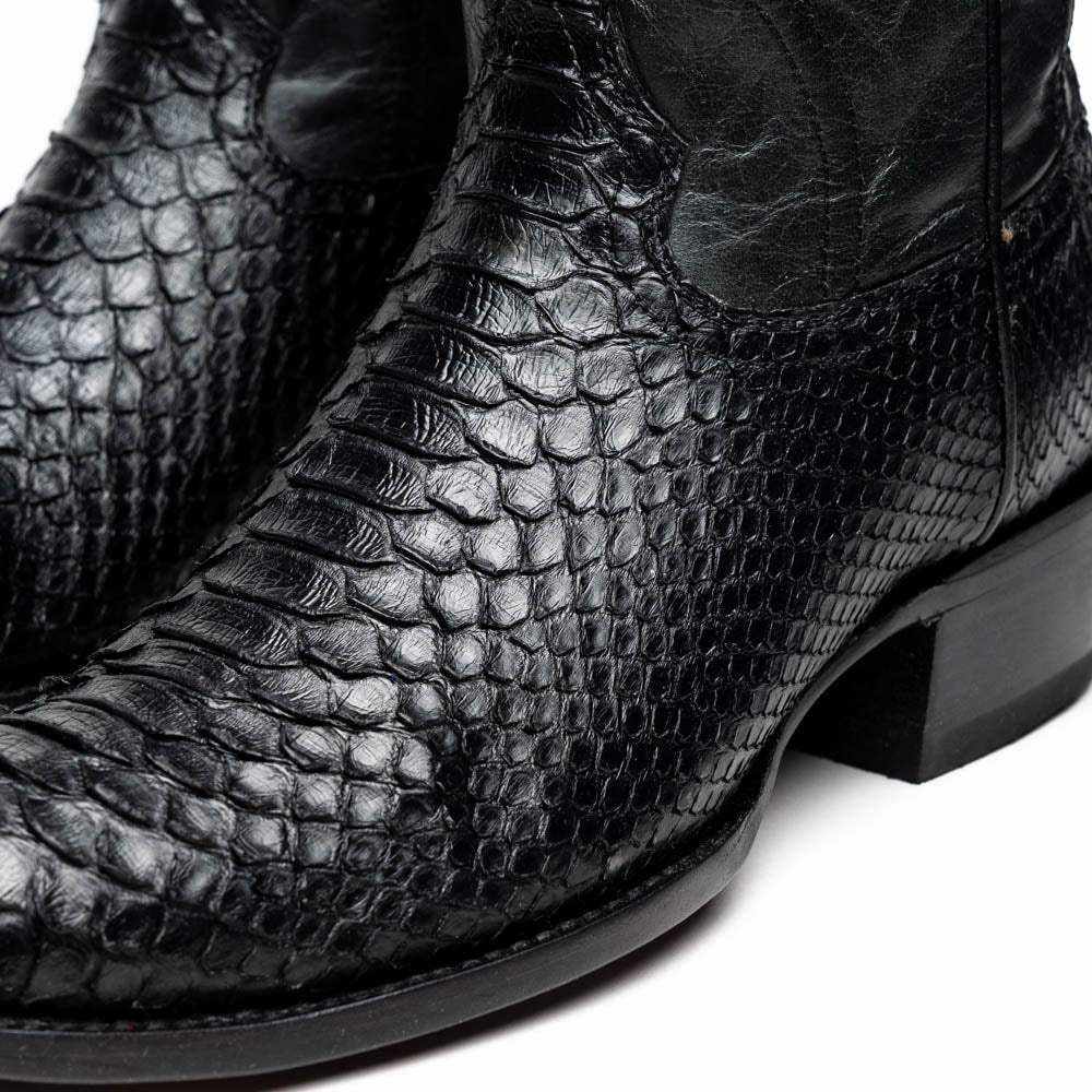 Marco Di Milano Kansas Black Python Round Toe Cowboy Boots - 7