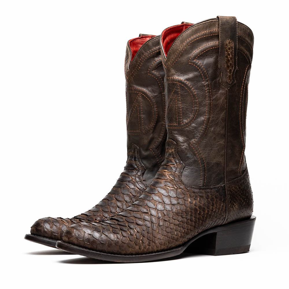 Marco Di Milano Kansas Brown Python Round Toe Cowboy Boots - 7