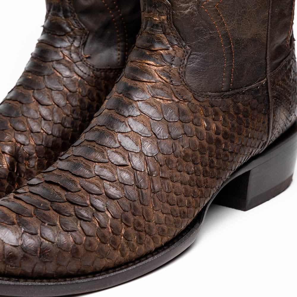Marco Di Milano Kansas Brown Python Round Toe Cowboy Boots - 7