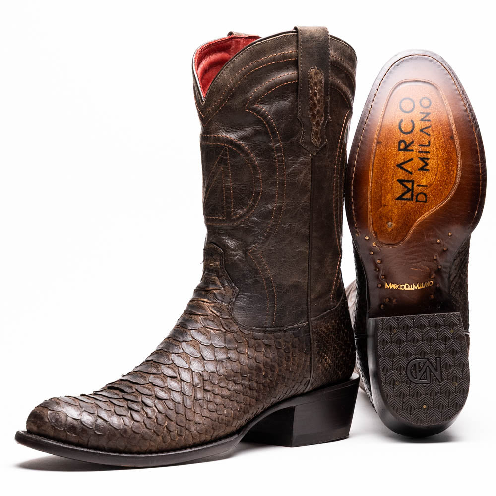 Marco Di Milano Kansas Brown Python Round Toe Cowboy Boots - 7