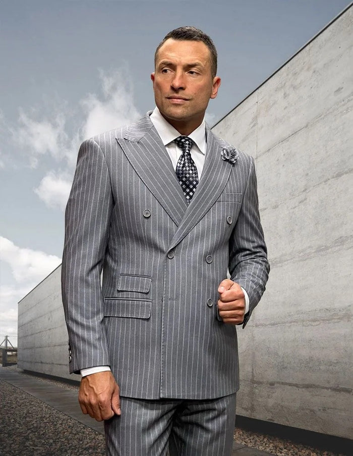 Statement Suit - Statement Italy Suit - Wool Suit - Statement Men's black 2 Piece 100% Wool Fashion Suit - Pinstripe