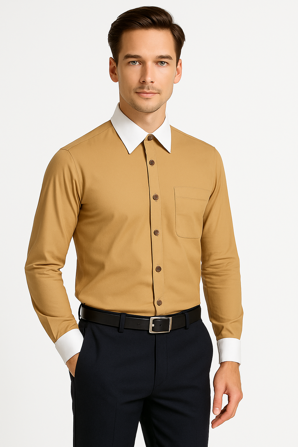 Classic Stylish Fashionable -White Collar Two Toned Contrast white collars Multi-color Men's Dress Shirt