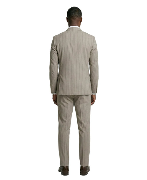 Khaki Pinstripe Double-Breasted Slim Fit 2-Piece Suit