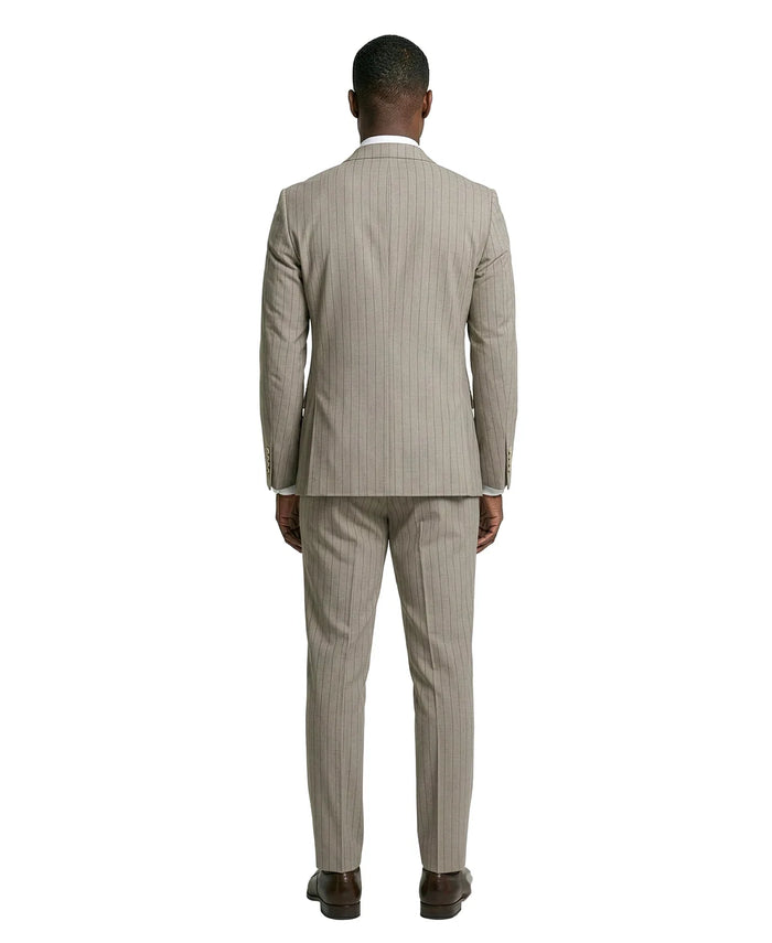 Khaki Pinstripe Double-Breasted Slim Fit 2-Piece Suit