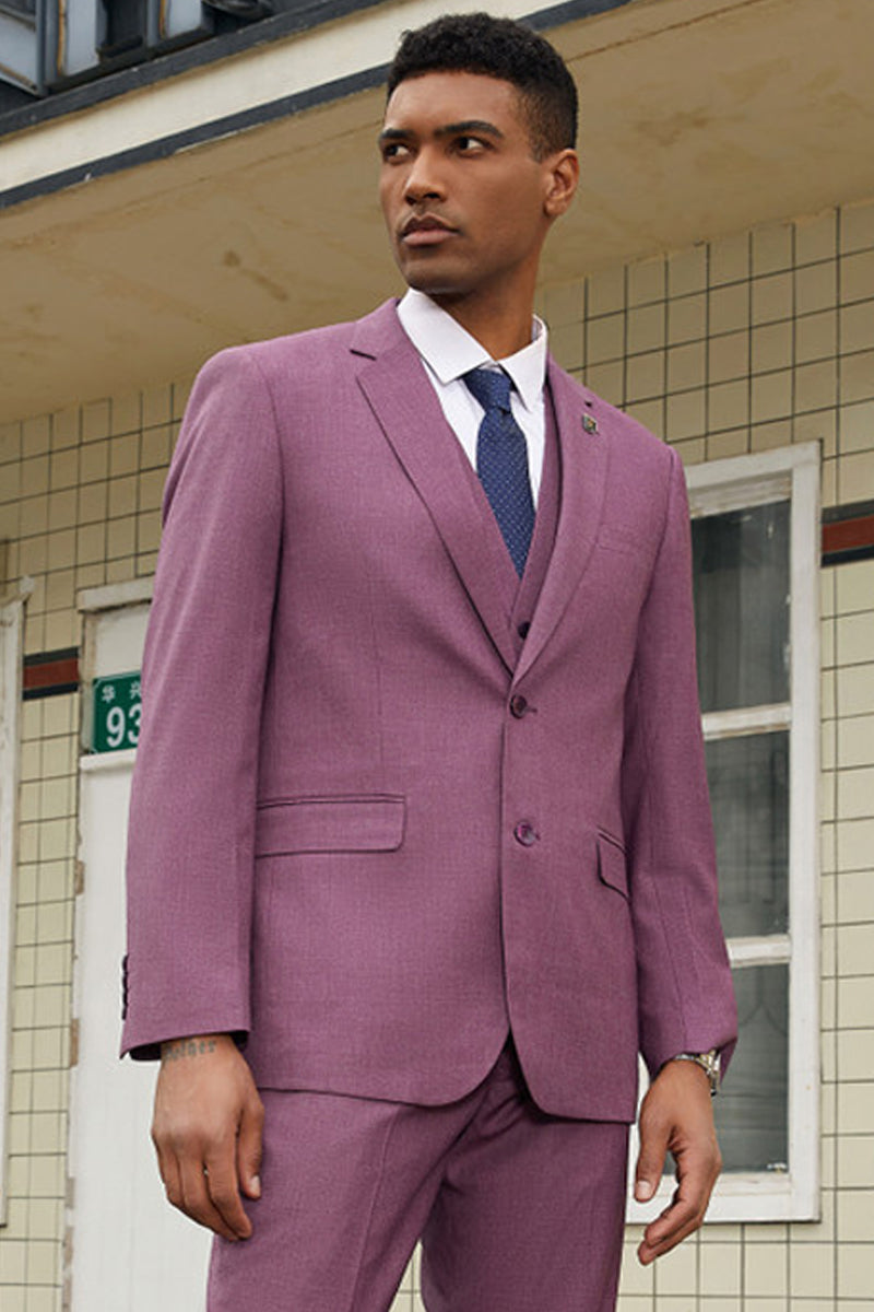 "Stacy Adams Men's Fancy Two-Button Vested Suit in Lilac Lavender"