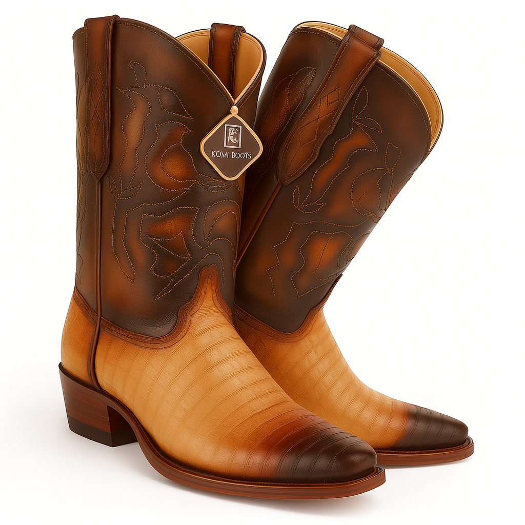 Men's King Exotic Snip Toe Caiman Belly Boots Handcrafted Burnished Oryx (494RD8215) - 6
