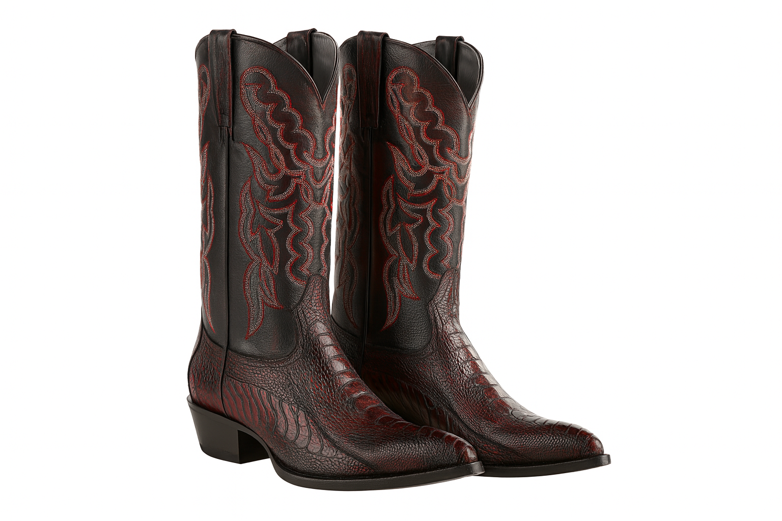 Mens King Exotic Ostrich Leg Boots Black Cherry (4980518) - 6 E