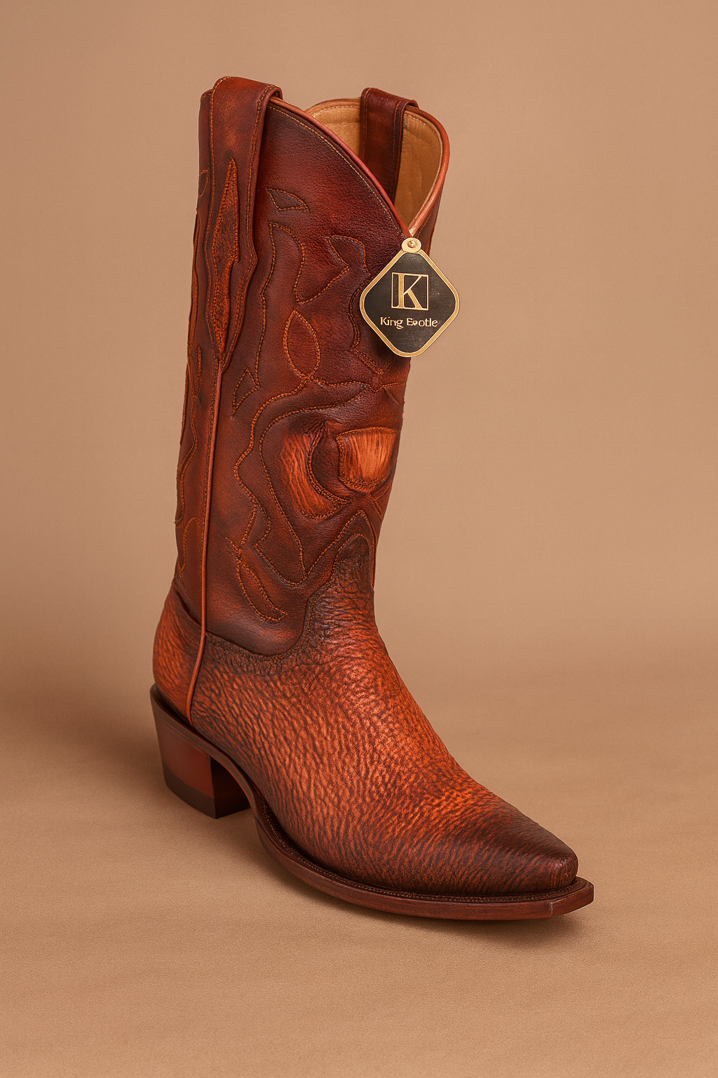 Men's King Exotic Snip Toe Sharkskin Boots Handcrafted Burnished Cognac (494RD0903) - 6 E