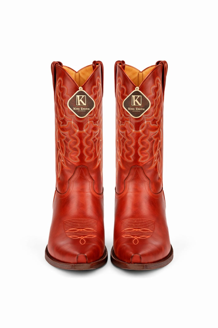 Men's King Exotic Snip Toe Pull Up Leather Boots Handmade Cognac (4943803)