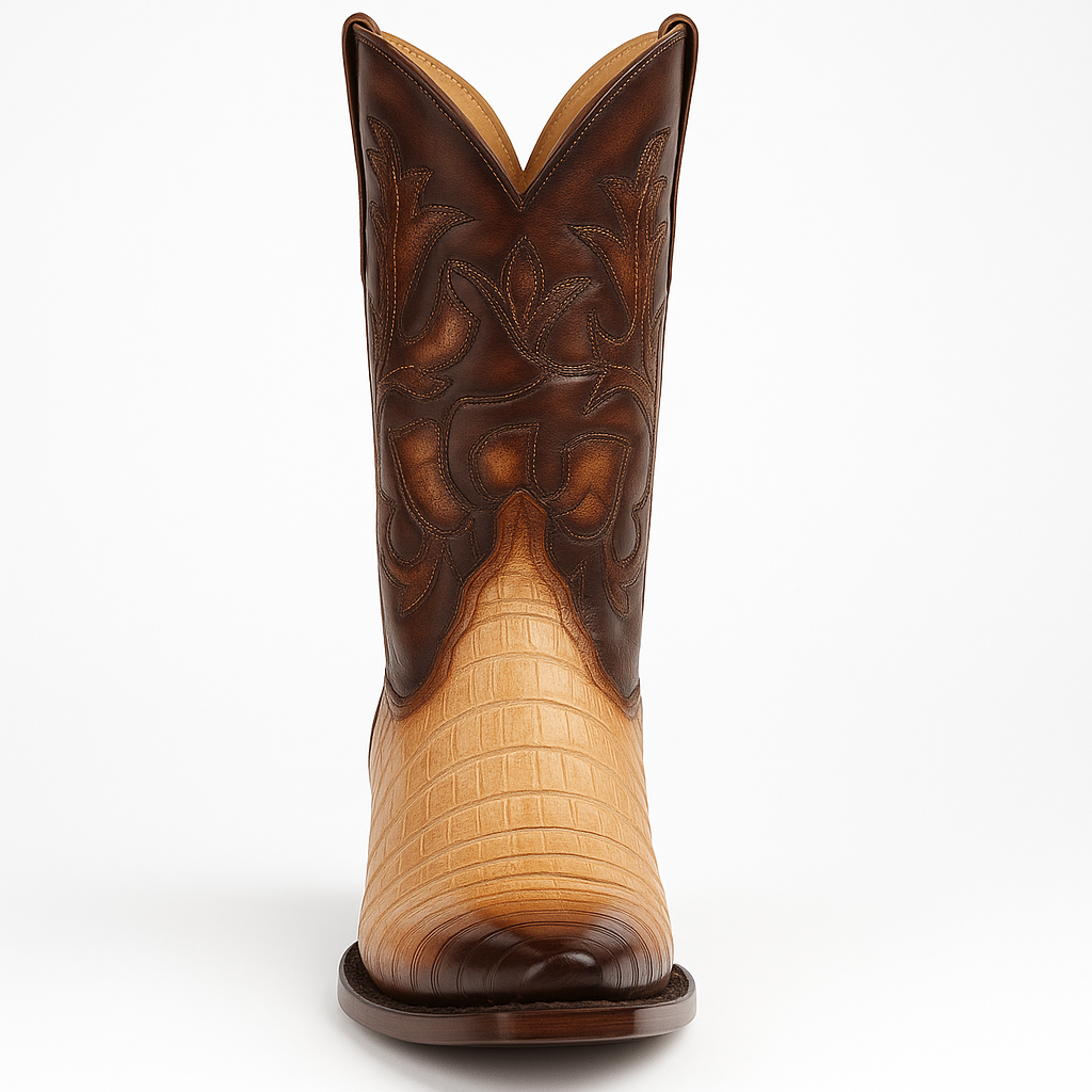 Men's King Exotic Snip Toe Caiman Belly Boots Handcrafted Burnished Oryx (494RD8215) - 6