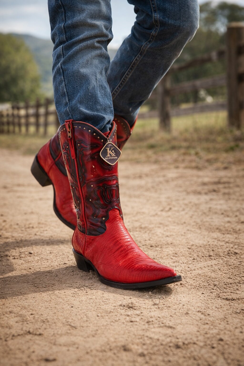 Men's King Exotic Boots Teju Lizard 3x Toe Red (495vf0712) - 6 E