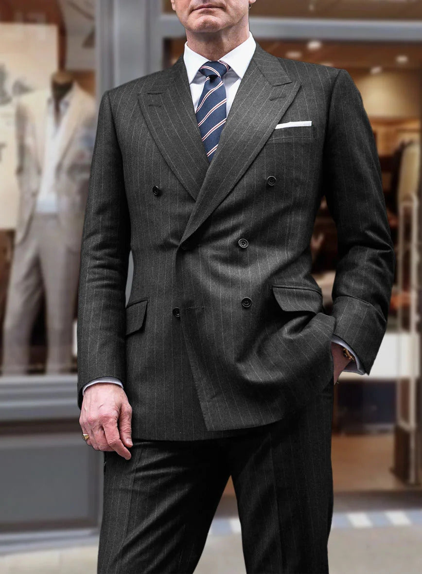 Kingsman Double Breasted Charcoal Stripe Suit - 34 Short or Extra Small