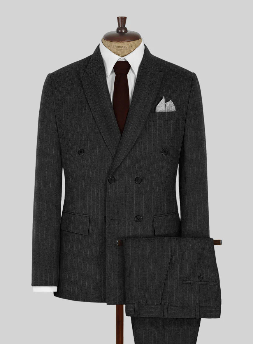 Kingsman Double Breasted Charcoal Stripe Suit - 34 Short or Extra Small