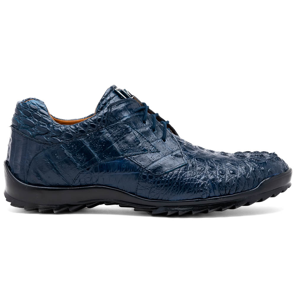 Marco Di Milano Kratos Men's Navy Shoes Exotic Caiman Crocodile Sneakers - 7