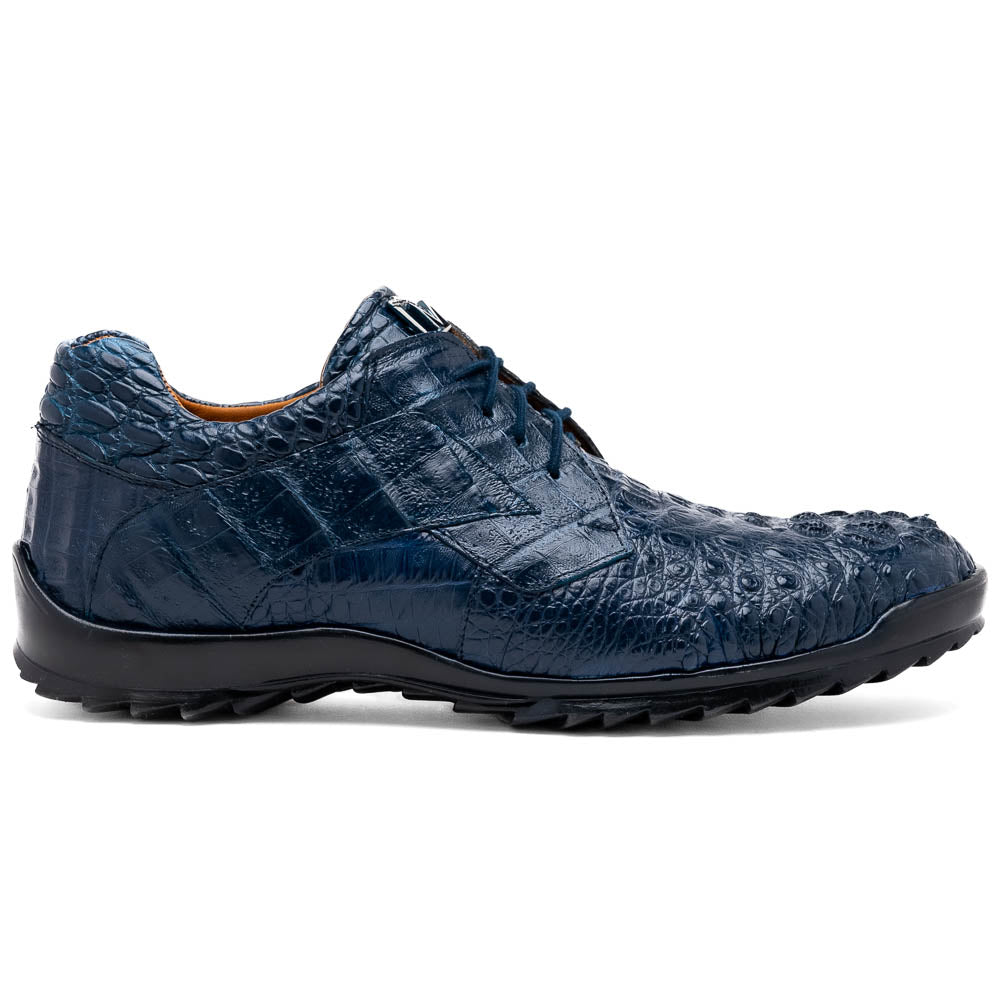 Marco Di Milano Kratos Men's Navy Shoes Exotic Caiman Crocodile Sneakers - 6