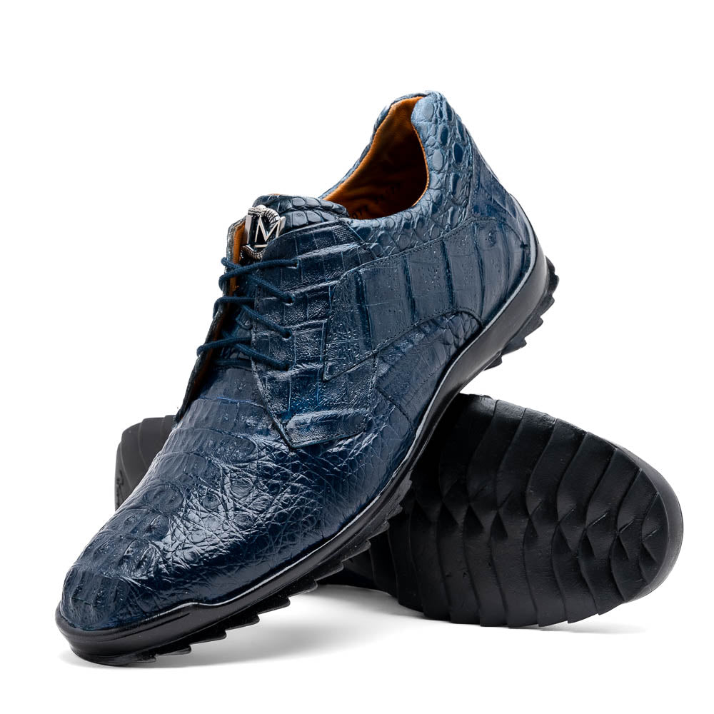 Marco Di Milano Kratos Men's Navy Shoes Exotic Caiman Crocodile Sneakers - 7