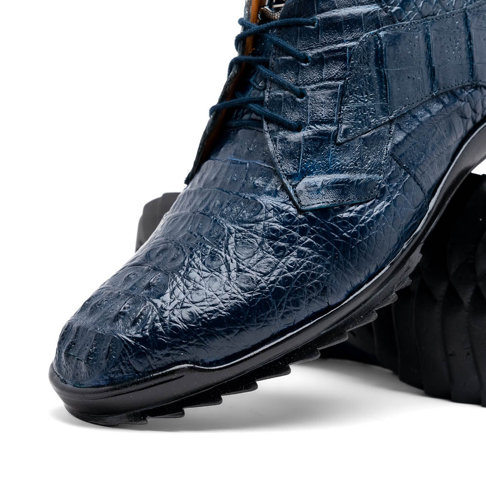 Marco Di Milano Kratos Men's Navy Shoes Exotic Caiman Crocodile Sneakers - 7