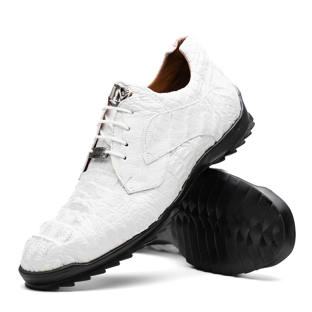 Marco Di Milano Kratos Men's White Shoes Exotic Caiman Crocodile Sneakers - 7